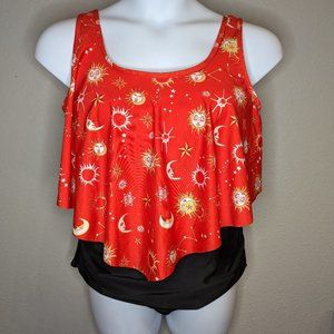 NWOT 1X Swim Set Tummy Control Flounce Ruched BOTTOM and Push-up Top Swimsuit